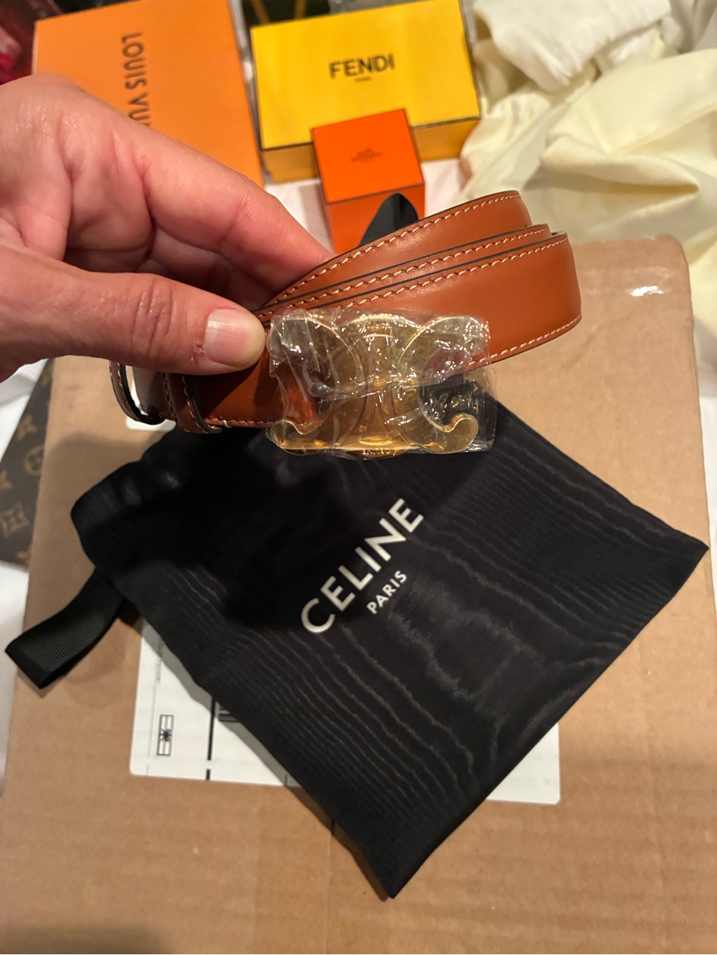Celine Brown Leather Logo Belt - Triumph Logo
